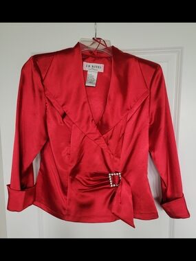 J.R. Nites Red Satin Top with Decorative Buckle, Size 6